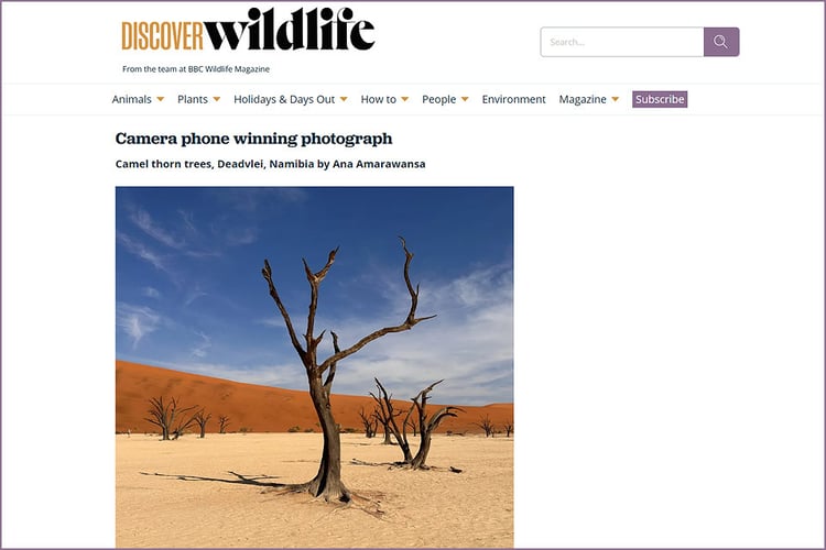 BBC Discover Wildlife Dead Vlei Namibia photo competition